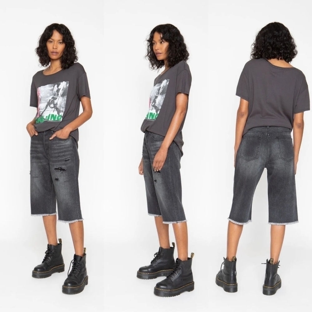 Free People x Sandrine Rose Black Distressed Bermuda Shorts 26